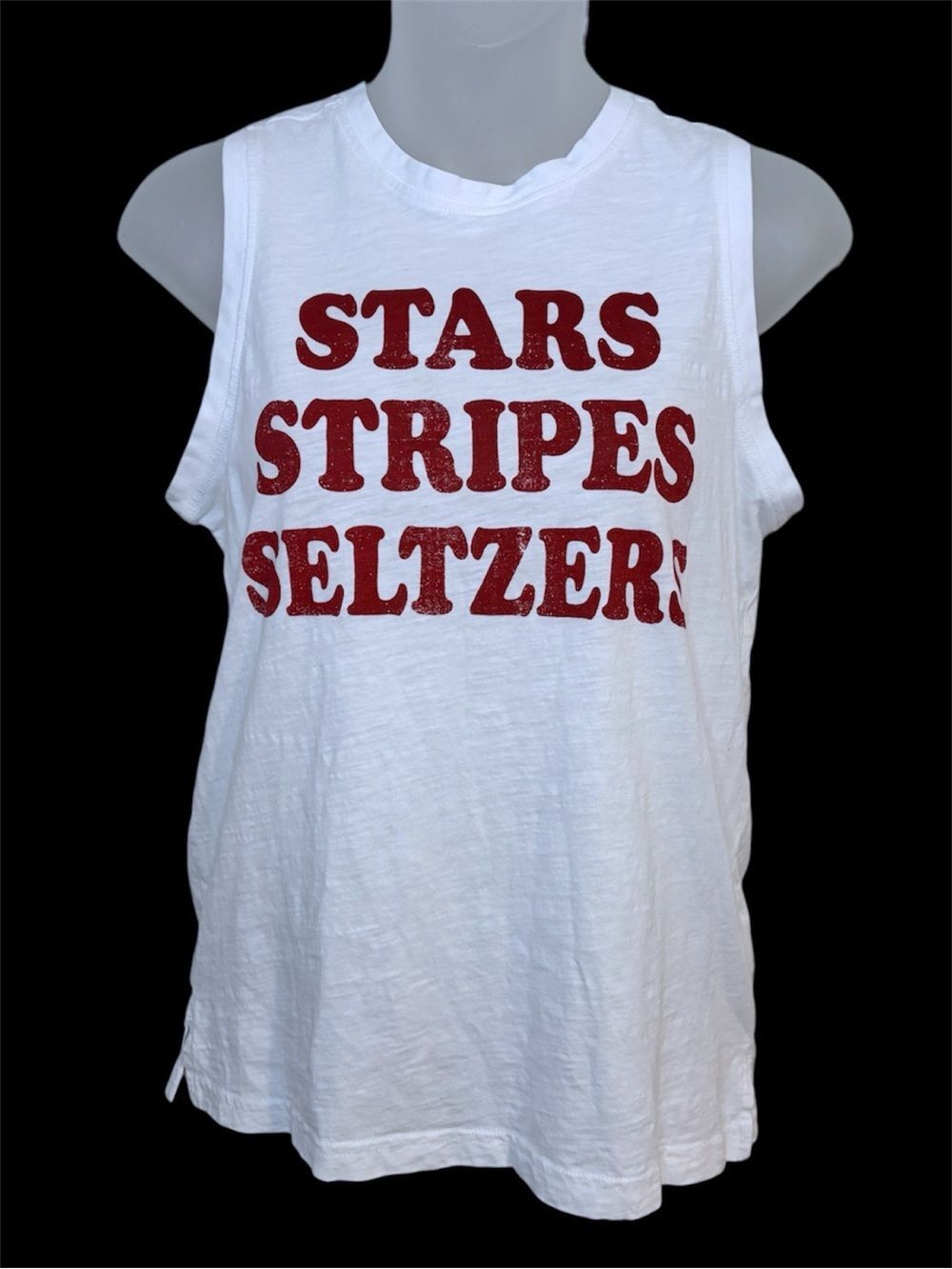 Maurices Women's Stars Stripes Seltzers White Graphic Tank Size XS